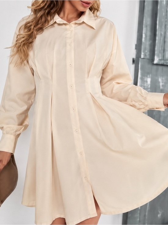 SHEIN Dresses & Skirts - SHEIN Cream Pleated Shirt Dress Maternity Mini Dress
